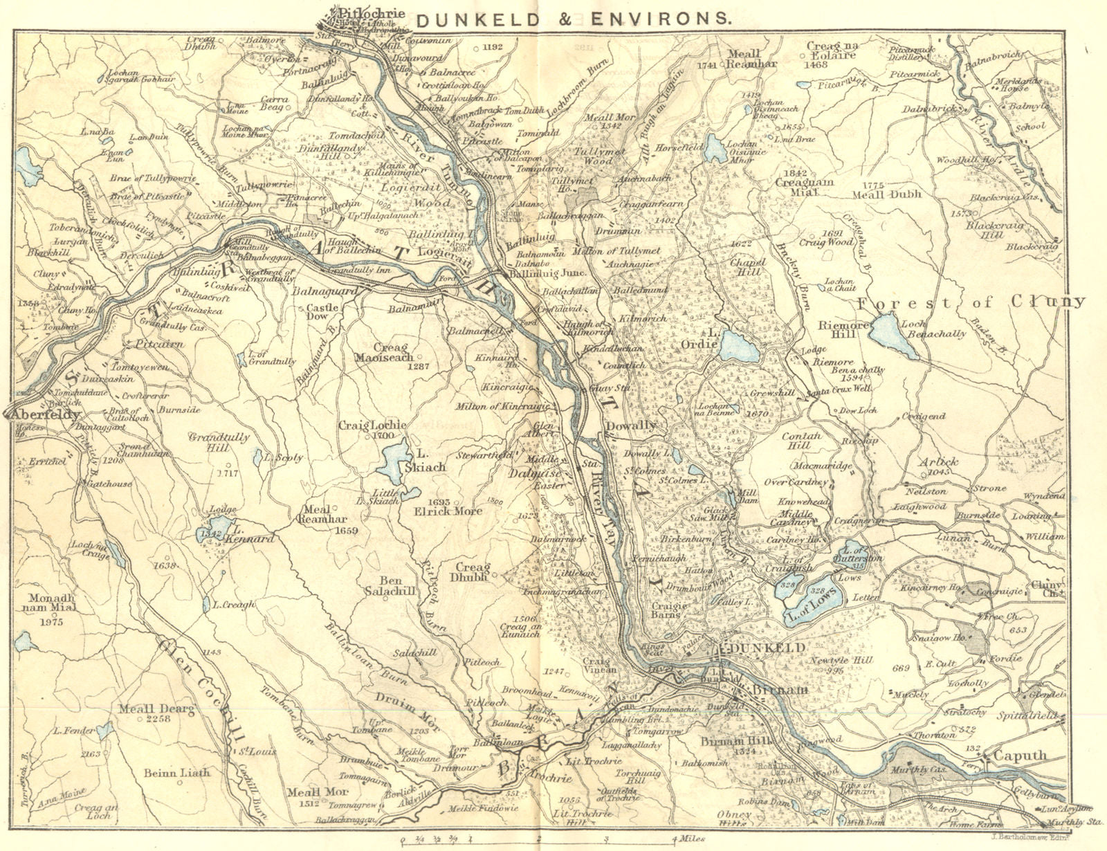 SCOTLAND. Dunkeld & environs. Strath Tay Pitlochrie Forest of Cluny 1887 map